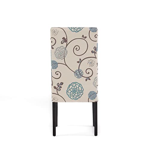 Floral White and Blue Dining Chairs (2-Pcs Set)