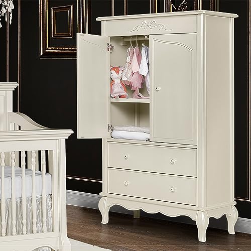 Evolur Aurora Armoire in Ivory Lace, Spacious Storage