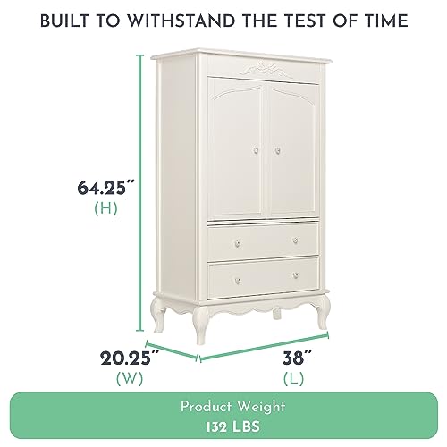 Evolur Aurora Armoire in Ivory Lace, Spacious Storage