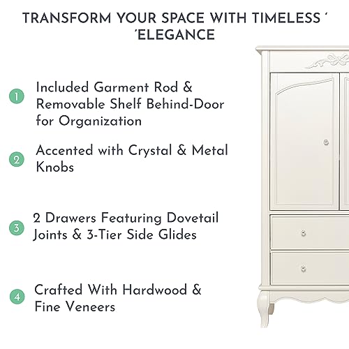 Evolur Aurora Armoire in Ivory Lace, Spacious Storage