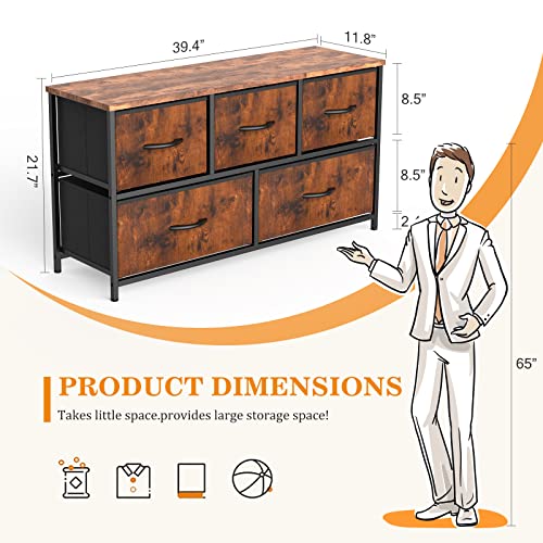 5-Drawer Fabric Dresser with Wood Table Top