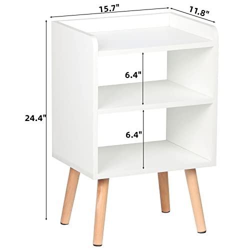 Mid-century Modern White Nightstand with Storage Shelf