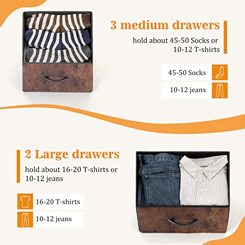 5-Drawer Fabric Dresser with Wood Table Top