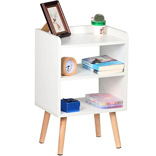 Mid-century Modern White Nightstand with Storage Shelf