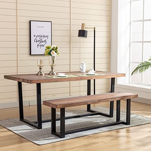72" Solid Wood Dining Table with Metal Frame