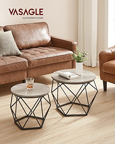 VASAGLE Round Coffee Table Set, Greige and Black