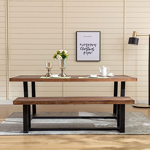 72" Solid Wood Dining Table with Metal Frame