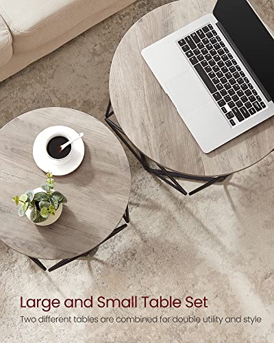 VASAGLE Round Coffee Table Set, Greige and Black