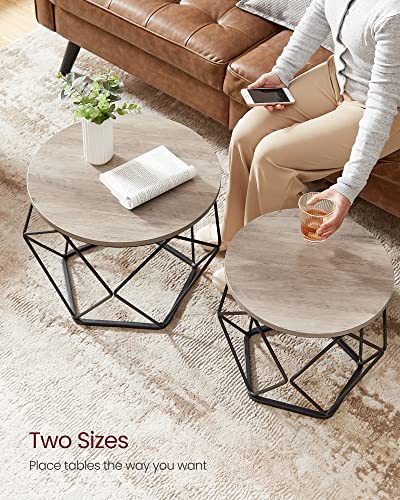 VASAGLE Round Coffee Table Set, Greige and Black