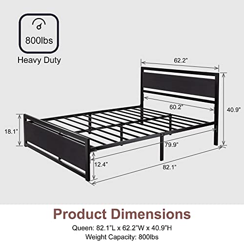 Solid Black Queen Bed Frame with Head/Footboard