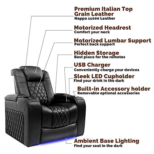 Italian Leather Power Recliner with Lumbar & Head Support