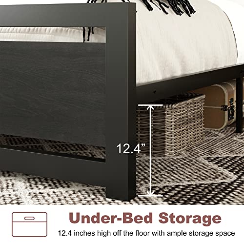 Solid Black Queen Bed Frame with Head/Footboard