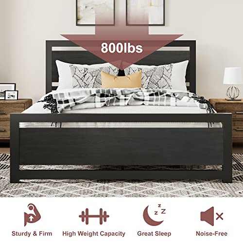 Solid Black Queen Bed Frame with Head/Footboard