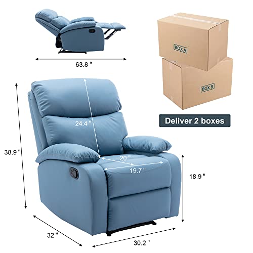 Blue Microfiber Recliner Chair - Compact Size