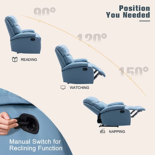 Blue Microfiber Recliner Chair - Compact Size