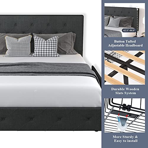Queen Size Platform Bed with Storage and Headboard