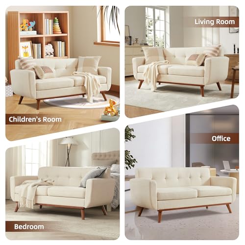 65" Mid-Century Modern Loveseat Couch Beige