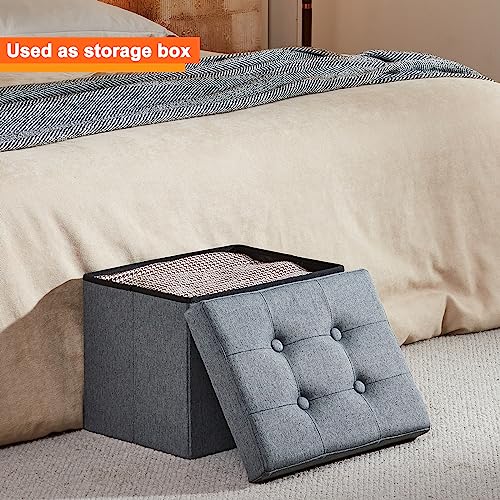 Grey Linen Ottoman Cube with Folding Top