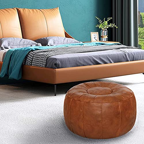 Handmade Moroccan Round Pouf Ottoman Seat - Brown