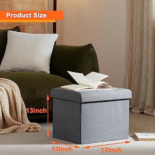 Grey Linen Ottoman Cube with Folding Top