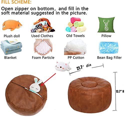 Handmade Moroccan Round Pouf Ottoman Seat - Brown