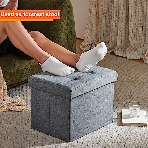 Grey Linen Ottoman Cube with Folding Top
