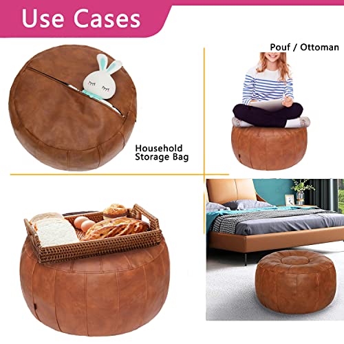Handmade Moroccan Round Pouf Ottoman Seat - Brown