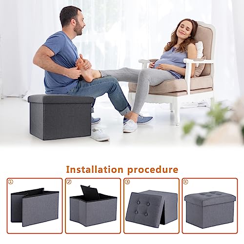 Grey Linen Ottoman Cube with Folding Top