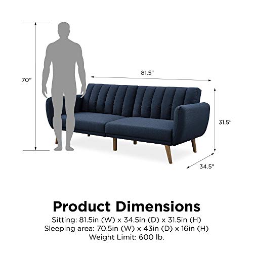 Blue Linen Sofa Bed with Wooden Legs