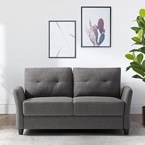 Dark Grey Tufted Loveseat with Easy Assembly