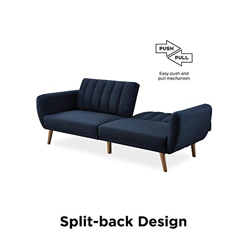 Blue Linen Sofa Bed with Wooden Legs