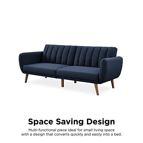 Blue Linen Sofa Bed with Wooden Legs
