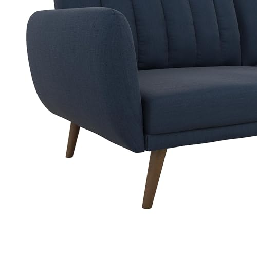 Blue Linen Sofa Bed with Wooden Legs