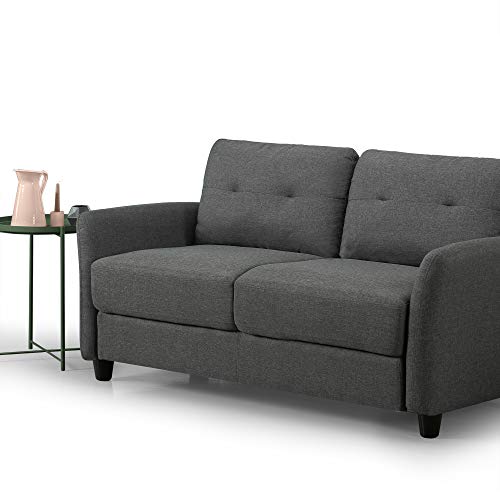 Dark Grey Tufted Loveseat with Easy Assembly