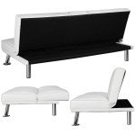 Black Faux Leather Futon with Cupholders and Pillows