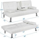 Black Faux Leather Futon with Cupholders and Pillows