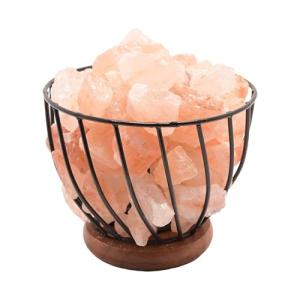 Himalayan Rock Salt Table Lamp with Metal Basket