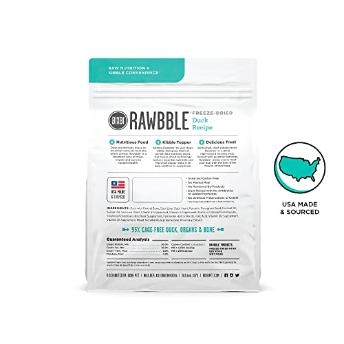 BIXBI Rawbble Freeze Dried Dog Food, Duck Recipe, 4.5 oz