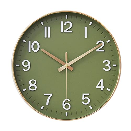 Silent Olive Green Wall Clock - 12 inch