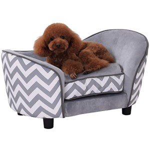 Plush Fur Dog Sofa with Wooden Frame - Gray
