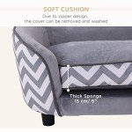 Plush Fur Dog Sofa with Wooden Frame - Gray