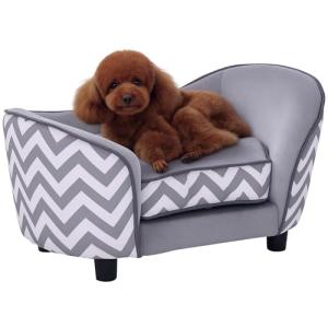 Plush Fur Dog Sofa with Wooden Frame - Gray