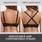 Lingesxy Women's Push Up Padded Bra Seamless T-Shirt Underwire Plunge Bra Add One Cup 36D Black