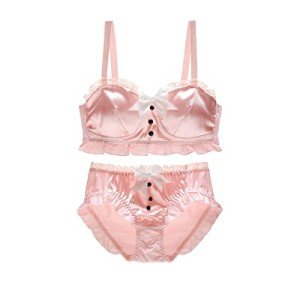 ZooChest Silk Lingerie Set for Women Sexy Soft Bra and Knicker sets Cosplay Dress Shiny Lolita Underwear Panties Pink