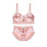 ZooChest Silk Lingerie Set for Women Sexy Soft Bra and Knicker sets Cosplay Dress Shiny Lolita Underwear Panties Pink