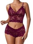 High Waist Floral Lace Sheer Pajamas Set