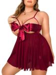 Kaei&Shi Plus Size Burgundy Babydoll Lingerie Set