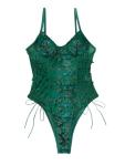 Lilosy Women's Lace-Up Floral Embroidered Teddy Bodysuit