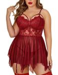 Avidlove Plus Size Wine Red Lace Babydoll