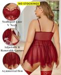 Avidlove Plus Size Wine Red Lace Babydoll